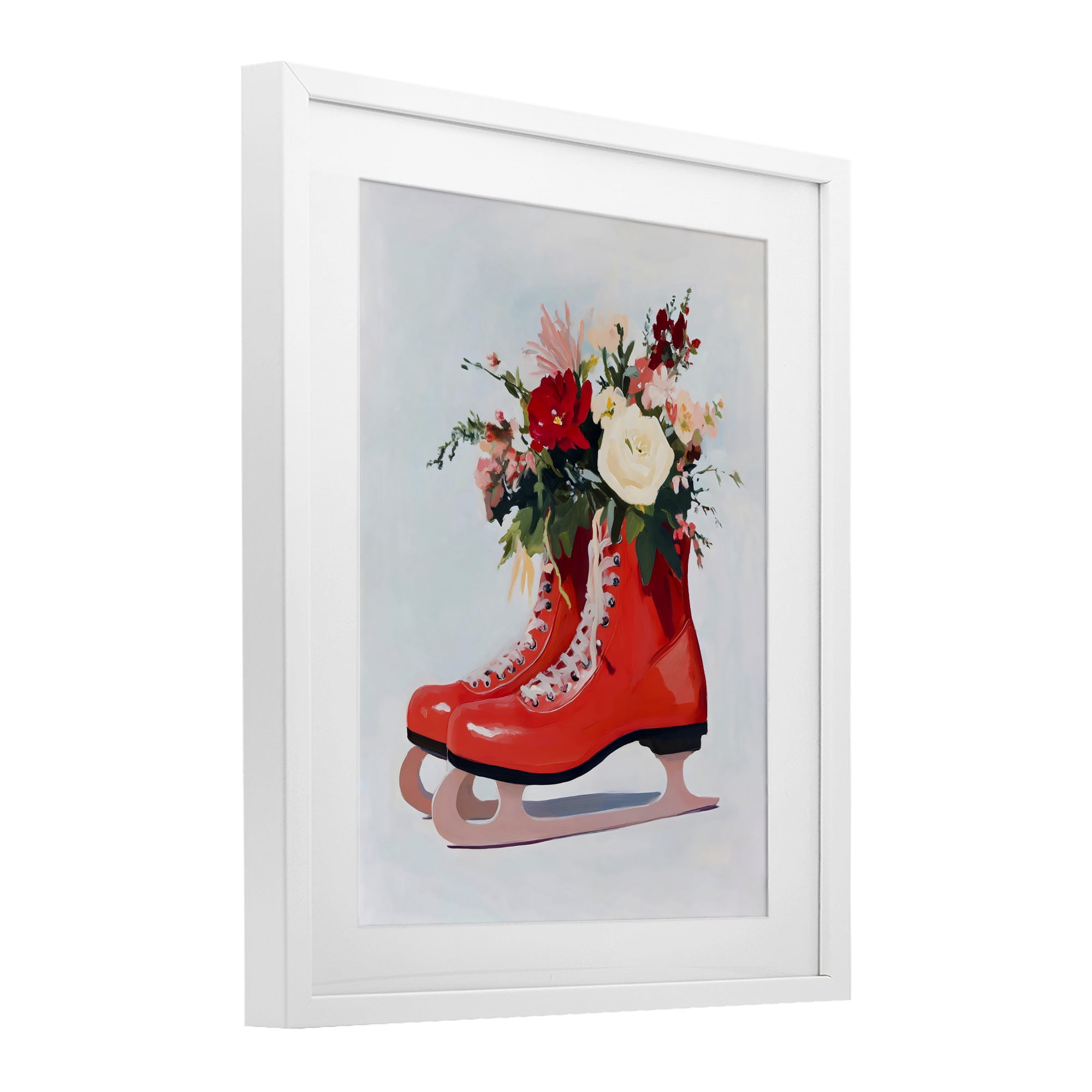 Stupell Industries Floral Ice Skates White Framed Print Under Glass, design by The Prints Vibe