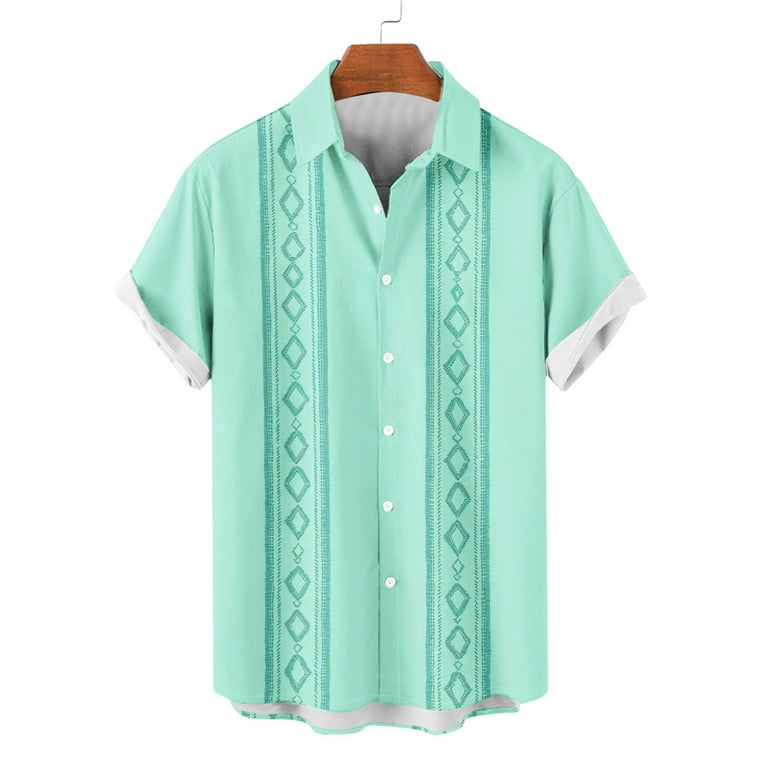 Cuban Guayabera Shirts for Men Vintage Short Sleeve Casual Button