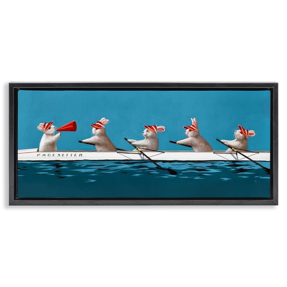 Stupell Industries Bunnies In The Boat Black Framed Floater Canvas Wall Art, design by Lucia Heffernan