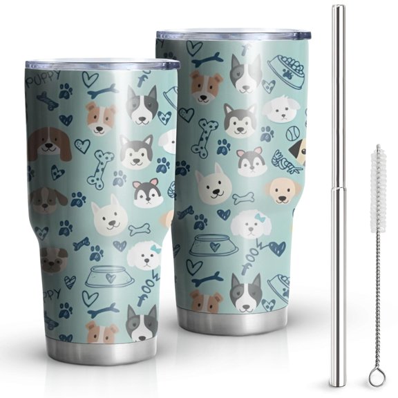 30oz Cute Akita Dog Beagle Bulldog Rottweiler Dachshund Tumblers Stainless Steel Tumbler with Lid and Straw,Vacuum Insulated Double Wall Travel Tumbler Cups Mug with Cleaning Brush for Coffee,Tea