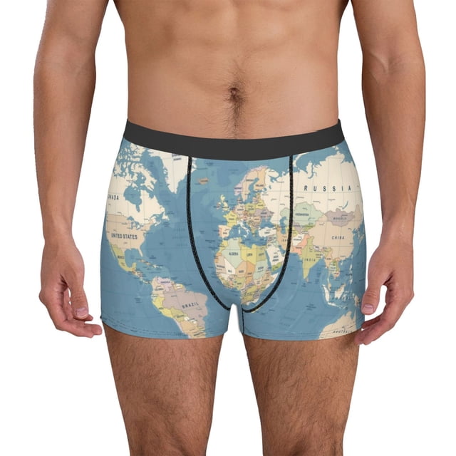 Fotbe World Map Calzoncillos Tipo Boxer con Bolsa de Soporte Total para Hombre, X-Temp Fresco, Transpirable y de Secado Rápido-Large