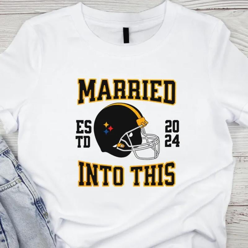 Steelers Married into This Pittsburgh Football Husband Pittsburgh Football Sweatshirt Unisex Comfort Tee T Shirt Color Sand Size 5XL