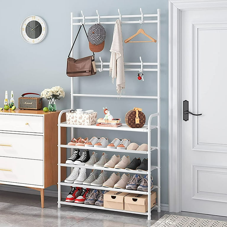 5 Tier Freestanding Coat Rack with Bench 3 in 1 Storage Shoes