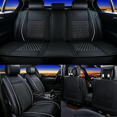 Car Seat Covers Armrest 7Pcs Universal 5 Seat Cover Leather Car Front + Rear Cushion Pad + Armrest Case For Four Seasons ()