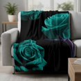 thumbnail image 2 of Teal Blue Rose Blanket Soft Cozy Warm Throw Blanket for Couch, Plush Fuzzy Flannel Fleece Blankets for Sofa, Vintage Abstract Garden Flower Floral Black Bed Blankets Gifts for Men, 40"x50", 2 of 9
