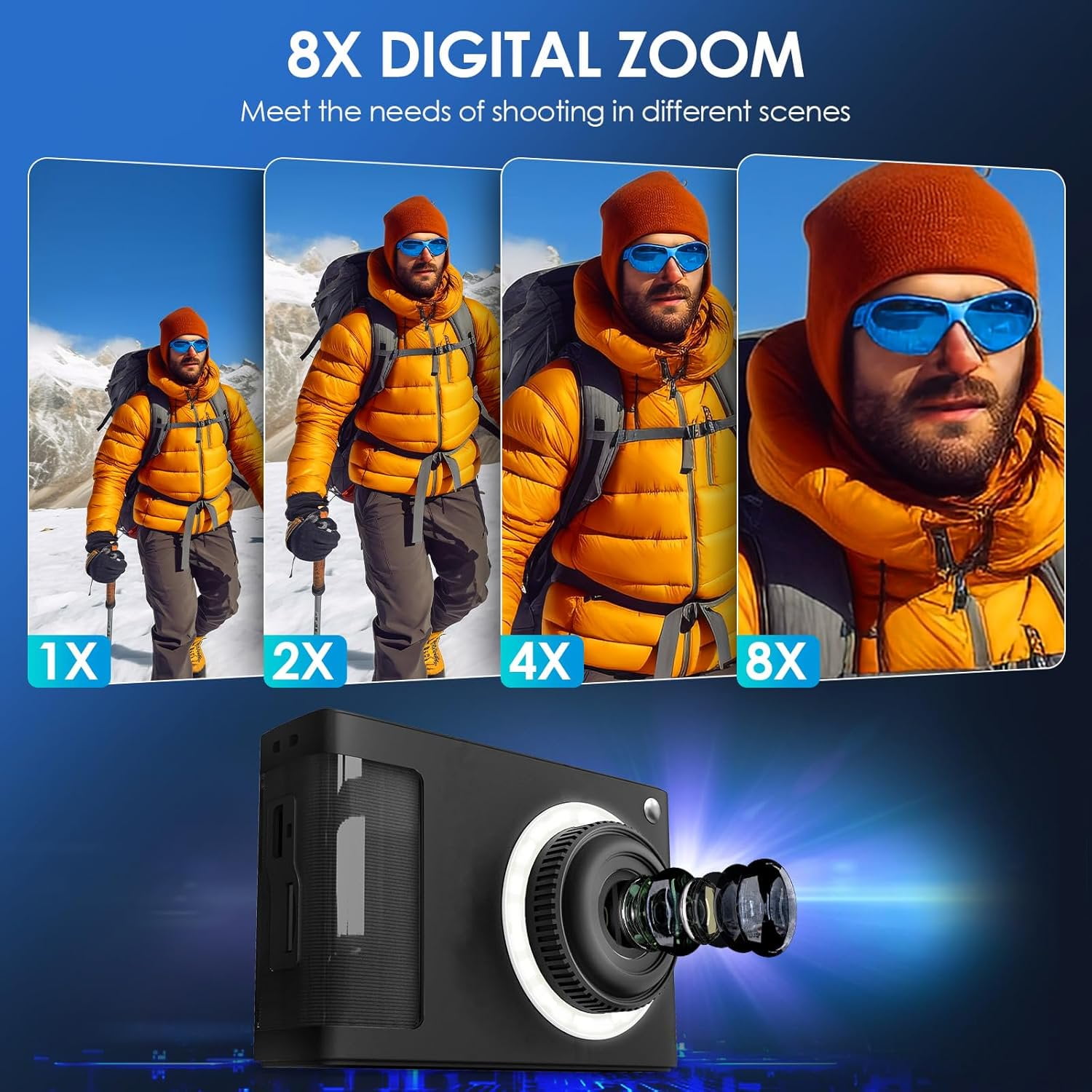 Digital Camera Kids Camera FHD 1080P 50MP Vintage Camera with 8X Zoom Anti Shake Portable Digital Cameras for Kids Teens Seniors Gift with 32GB Card Black