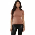 thumbnail image 2 of Women’s Bare Essential Seamless Mock Neck Short Sleeve Top Mocha One Size 1 Piece, 2 of 6