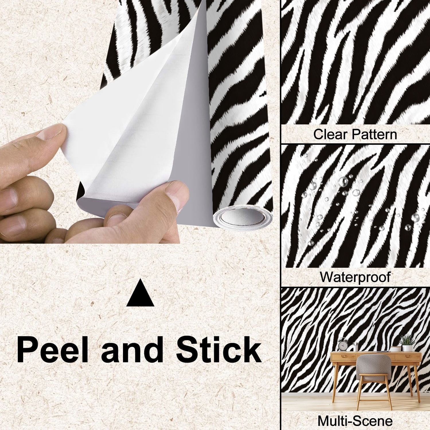 Peel and Stick Wallpaper zebra skin texture seamless zebra Stripes Seamless skin Modern Art Wall Mural Decor Self Adhesive and Removable 100in x 144in