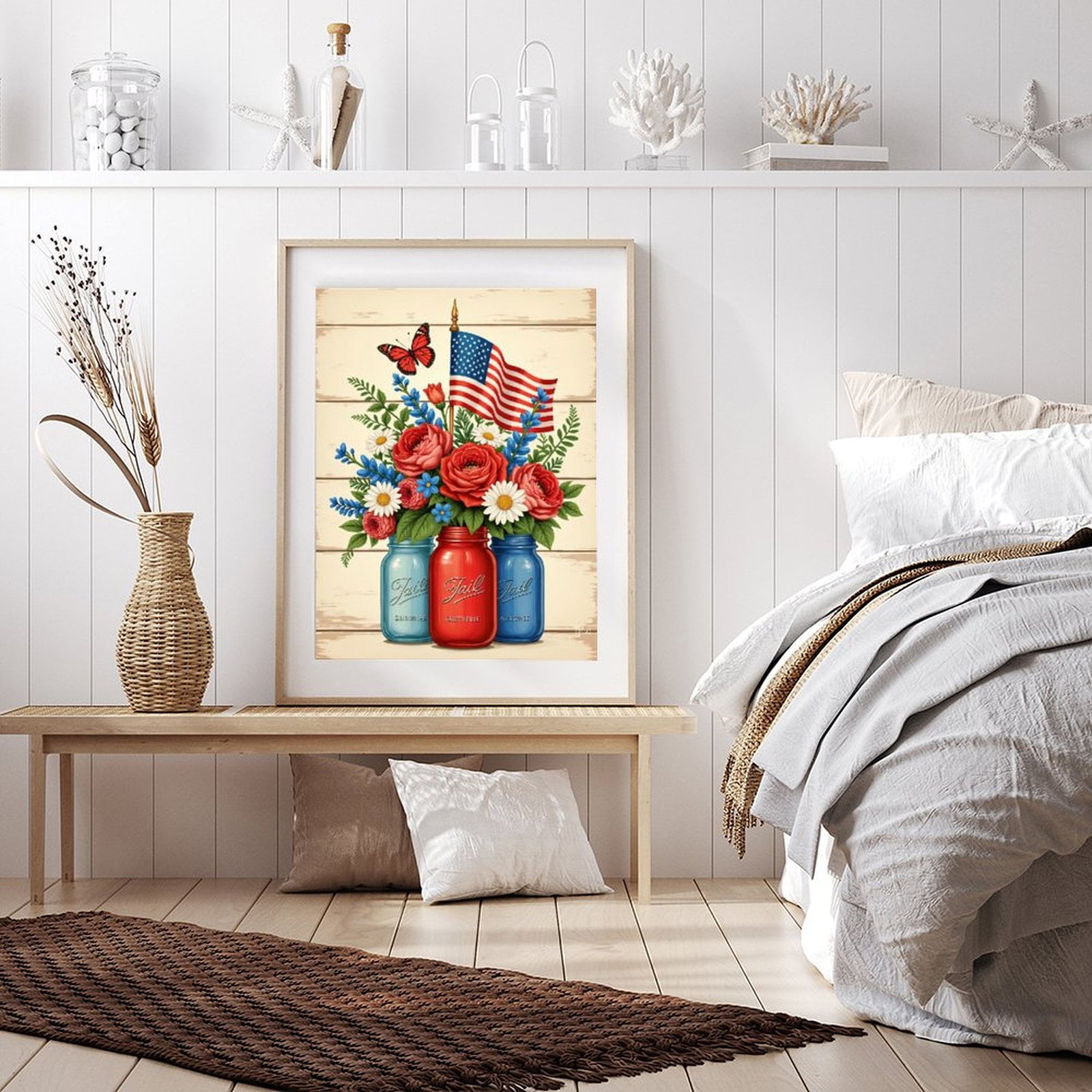 Diamond Art Kits for Adults - 5d Patriotic Floral Mason Jar Display Diamond Painting for Adults, Diamond Art for Adults Beginners, Diamond Painting Kits for Adults for Home Wall Decor