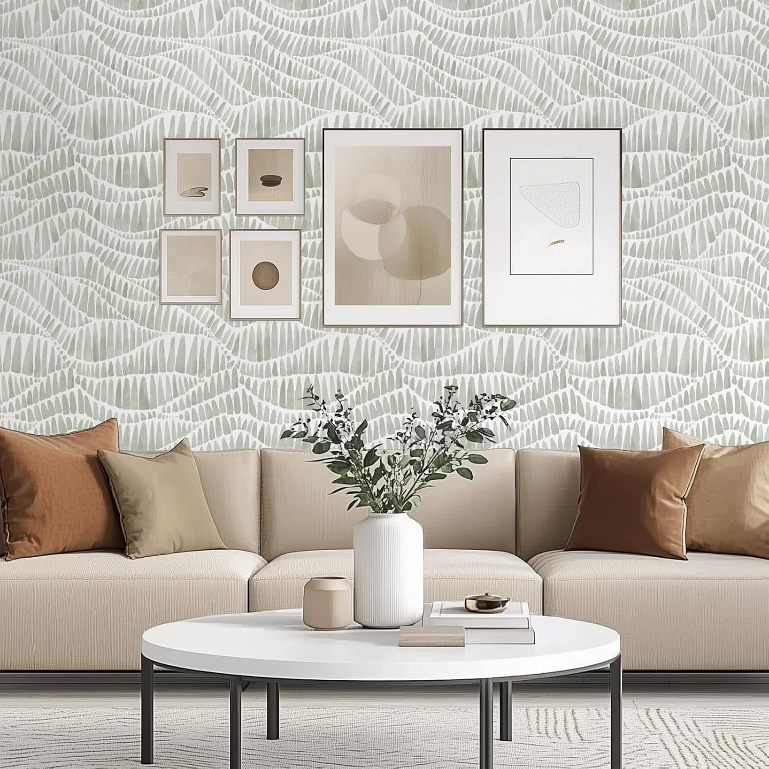 DAZLUT Green Wallpaper Modern Striped Wallpaper Peel and Stick Wallpaper Vinyl Boho Removable Wallpaper Self Adhesive Wallpaper for Bedroom Waterproof Contact Paper,17.3"×590"