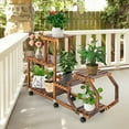 thumbnail image 2 of Topbuy 6 Tier 8 Potted Plant Stand Rack 100% Pine Wood Flower Pot Holder Shelf Multi-Layer Flower Stand with Wheels, 2 of 9