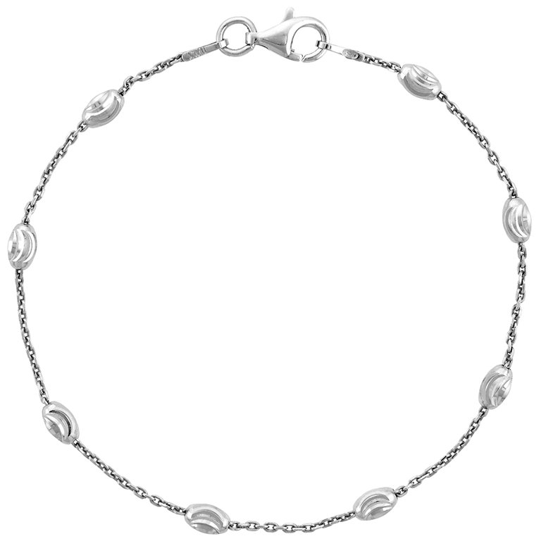 Sterling Silver Oval Bead Station Necklace 3mm Diamond cut Nickel