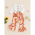 thumbnail image 3 of Musuos Toddler Girl Fall Outfits 6M 12M 18M 24M 3Y 4Y Ribbed Cold Shoulder Long Sleeve Bow Tops and Floral Flare Pants 2 Pcs Set, 3 of 9