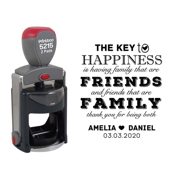 Printtoo Personalized Heavy Duty Black Self Inking Opner Favor Round Rubber Stamp The Key To Happiness Friends Family Custom Stamper-45 mm