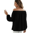 thumbnail image 2 of Defitshape Women's Long Sleeve Shirt Soft Top Chiffon Fall Off The Shoulder Summer Spring Sun Protection Loose Fit Casual Blouse Top Black 14, 2 of 4
