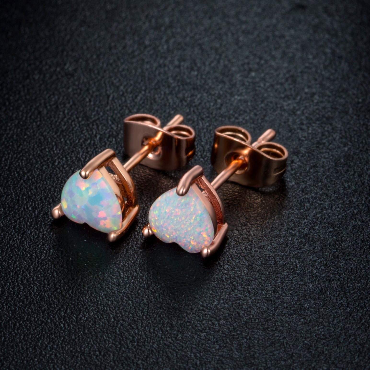 fire opal glitter teardrop earrings with rose gold earring hooks