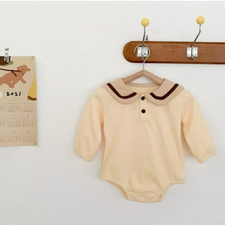 

DancePeanut Spring Autumn Baby Romper Jumpsuit Lapel Long Sleeves Triangle Bodysuit Cute College Style Solid Color Cotton Kid Girls Clothes