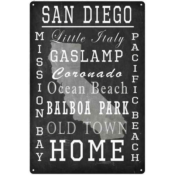 San Diego California Landmarks Chalkboard Look Metal Sign 12x18 2180008084