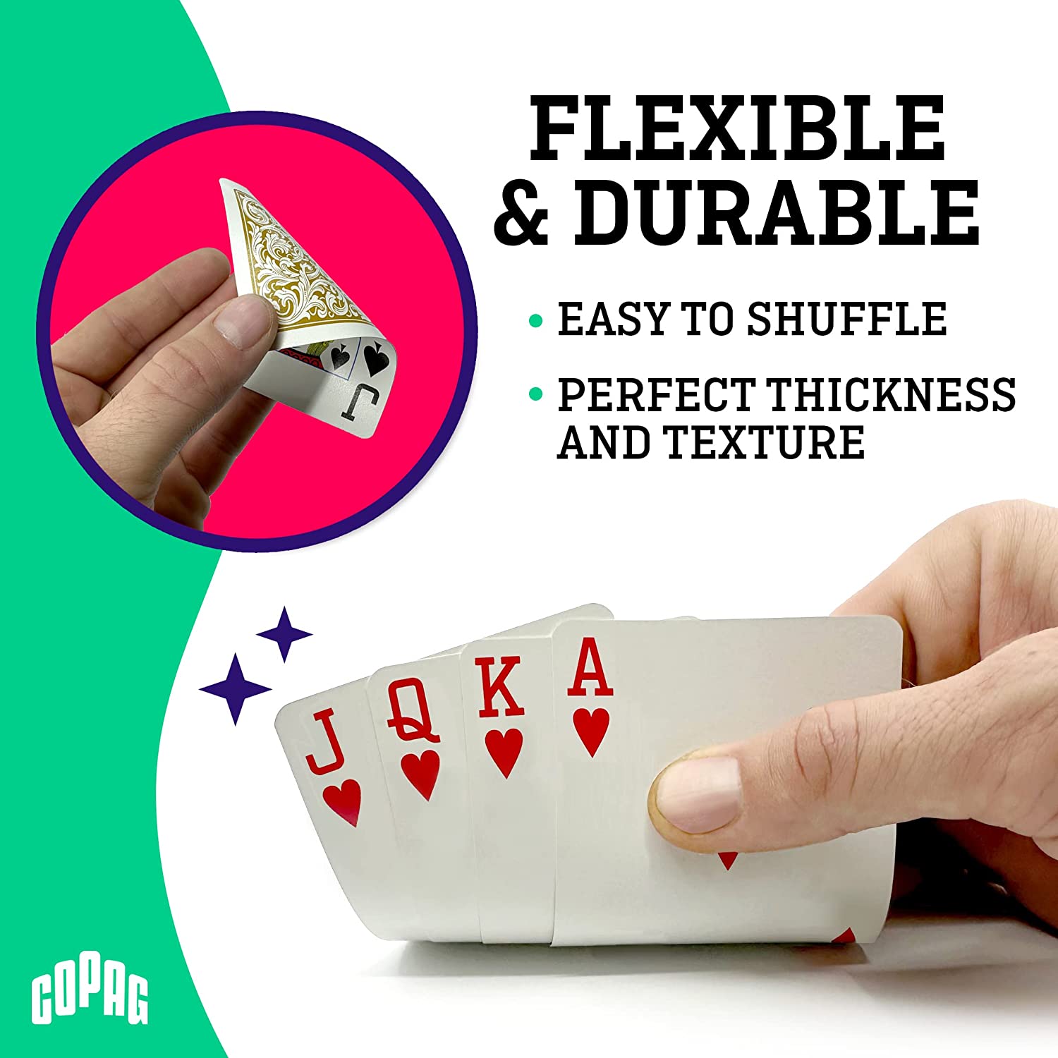 Copag 1546 Design 100% Plastic Playing Cards, Bridge Size Green/Burgundy (Standard Index, 1 Set)