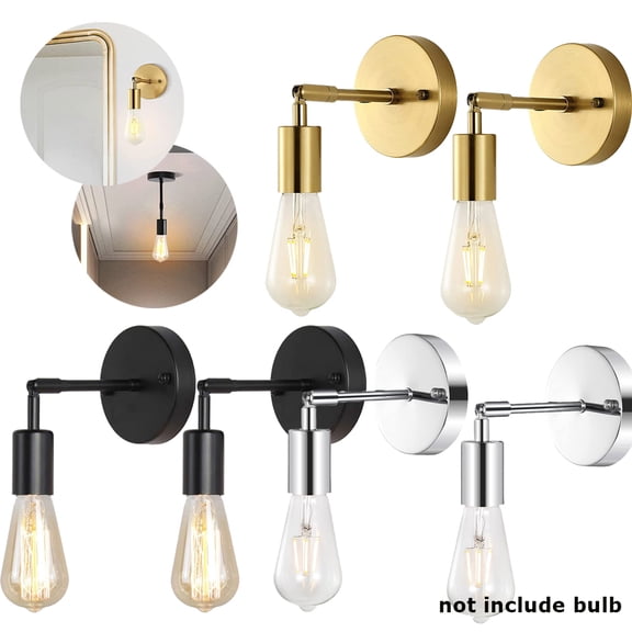 LNKOO 2 Pack Brushed Brass Bathroom Light Fixture, Vanity Wall Sconces Vintage Gold Wall Lighting E26 Base, Modern Industrial Farmhouse for Bedside Bedroom Living Room Hallway Indoor Wall Lam