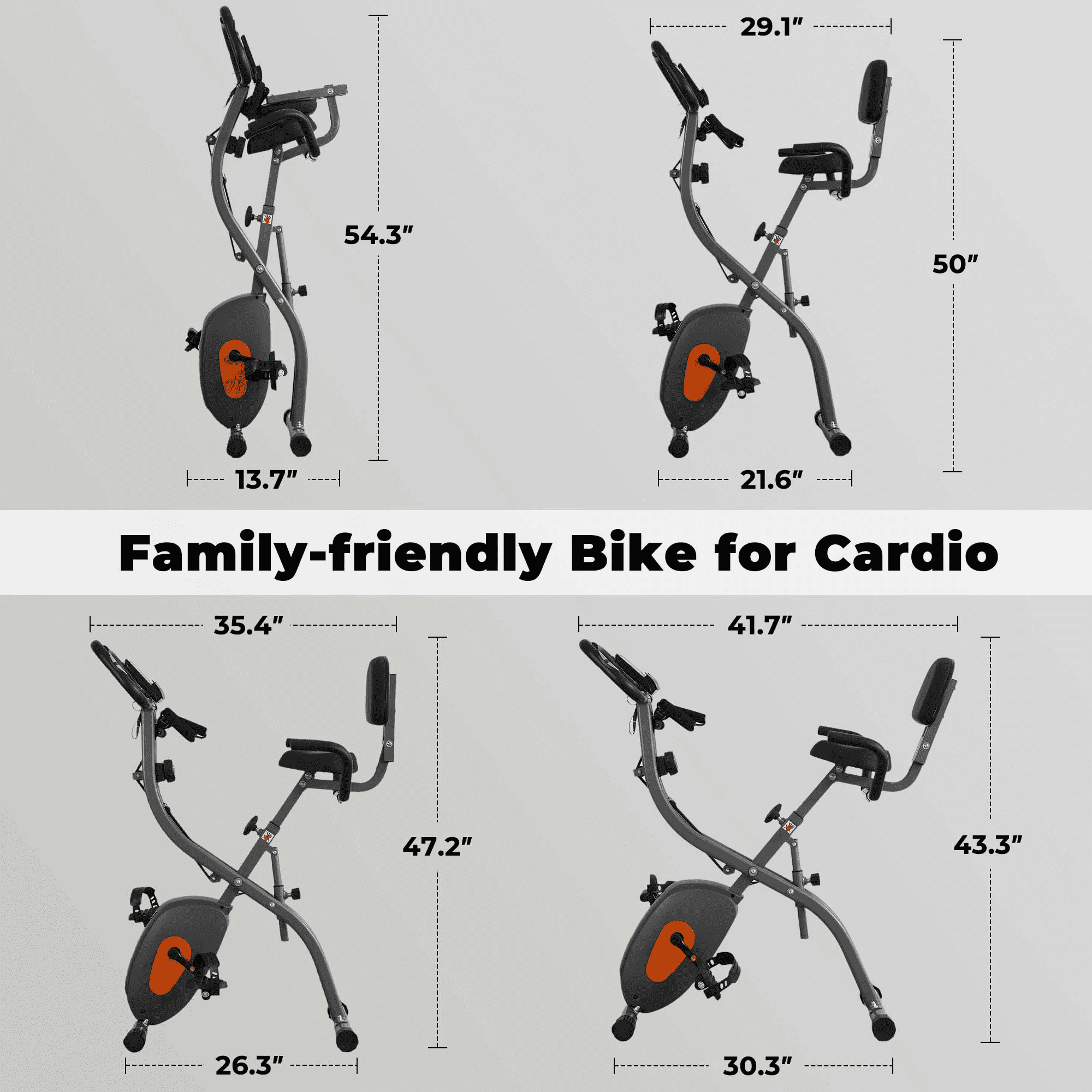 Naipo Folding Exercise Bike 4 in 1 Magnetic Stationary Recumbent Bike 10 Level Resistance for Home Use with Arm Resistance Bands