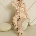 thumbnail image 5 of HUJlwoi Womens Pajama Sets Button down Trendy Sleepwear Long Sleeve Tops and Wide Leg Pants Soft Pjs Lounge 2 Piece Sets, 5 of 7