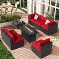 thumbnail image 7 of SUNCROWN 8-Piece Outdoor Patio Furniture Sofa Set All-Weather Wicker Sectional Conversation Set with Modern Glass Coffee Table, Cushions and Fire Pit Table, Red, 7 of 7