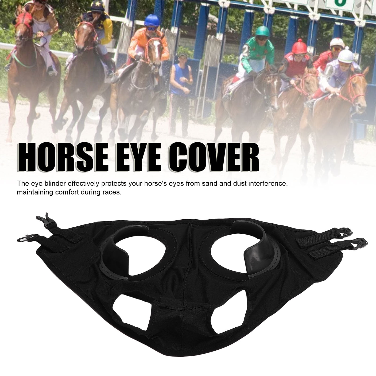 NFTIGB Breathable Horse Fly Mask High Stretch PU Leather Sand Proof Eye Cover Racing Goggles for Equestrian Training, Black (11.02 inches / 28 cm)
