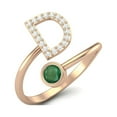 thumbnail image 2 of Capital D Initial Letter Emerald Women Adjustable Front Open Valentines Day Gifts Ring 925 Sterling Silver Rose Vermeil, 2 of 3