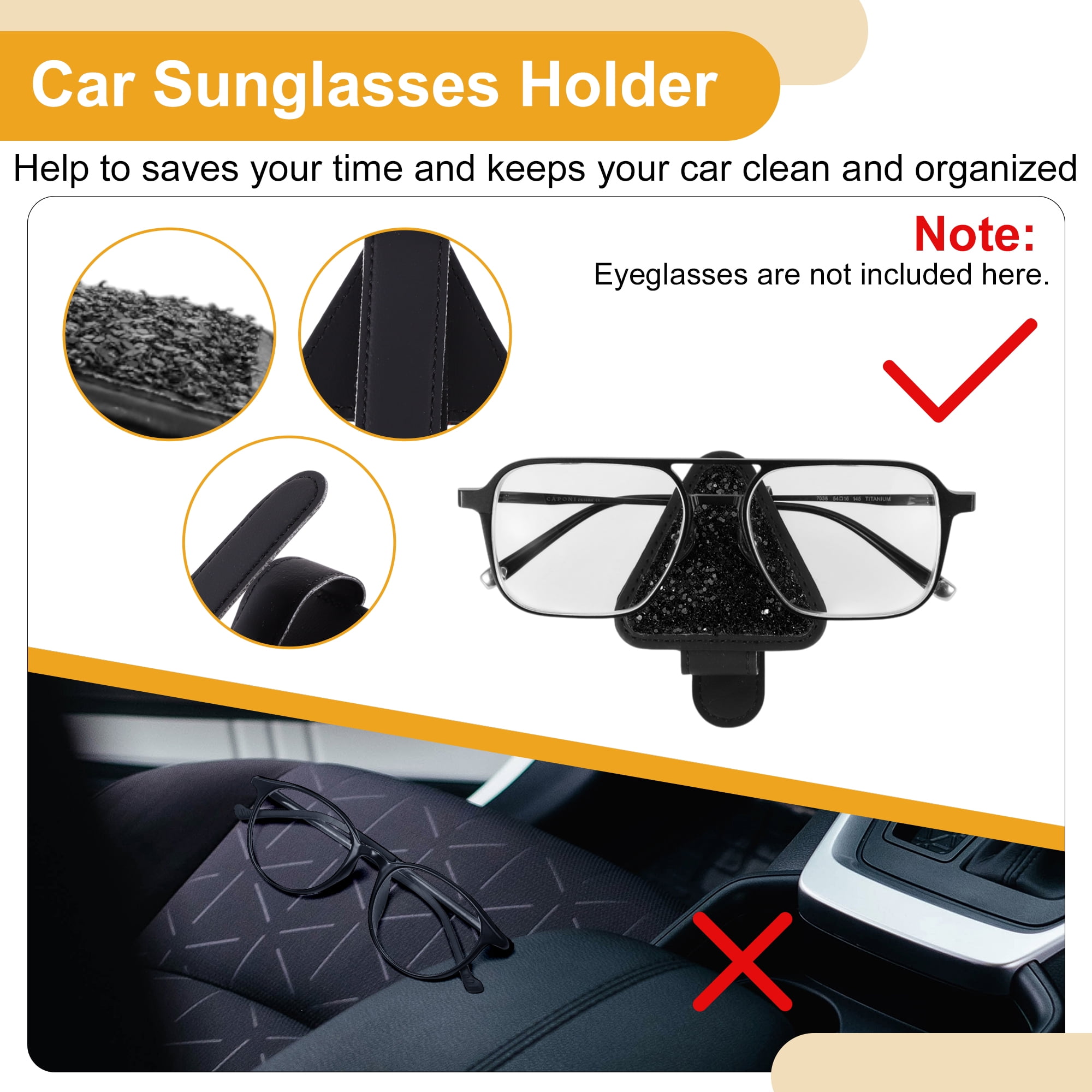 Unique Bargains Car Sunglasses Clip with Magnetic Sun Visor Holder PU Leather Black