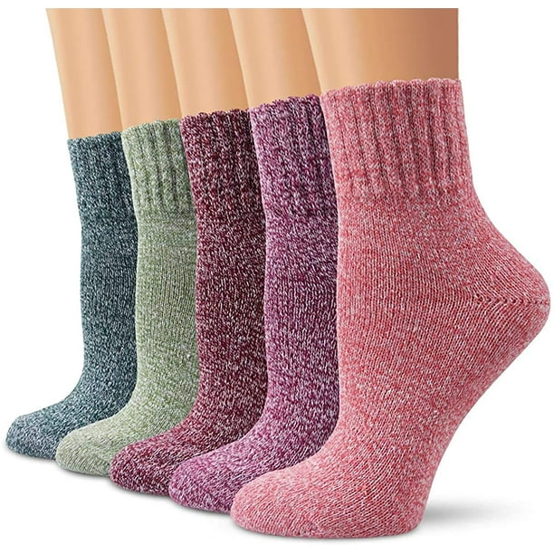Winter Women Socks 5 Pairs Thick Knit Wool Socks Women Vintage Fuzzy Socks  for Women Assorted Color Womens Socks