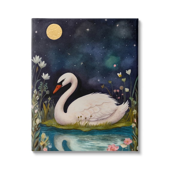 Stupell Industries Sleeping Swan Night Sky Animals & Insects Painting Gallery Wrapped Canvas Art Print Wall Art, 16 x 20