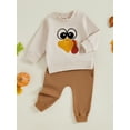 thumbnail image 4 of Toddler Baby Boy Pants Clothes Set, 3 6 12 18 24 Months Long Sleeve Crew Neck Embroidery Turkey Sweatshirt with Pants Thanksgiving Outfit, 4 of 9