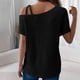 thumbnail image 3 of Top de manga corta de punto con hombros descubiertos para mujer - Blusa informal ligera - Conjunto de verano de color liso - S-XXL, 3 of 6