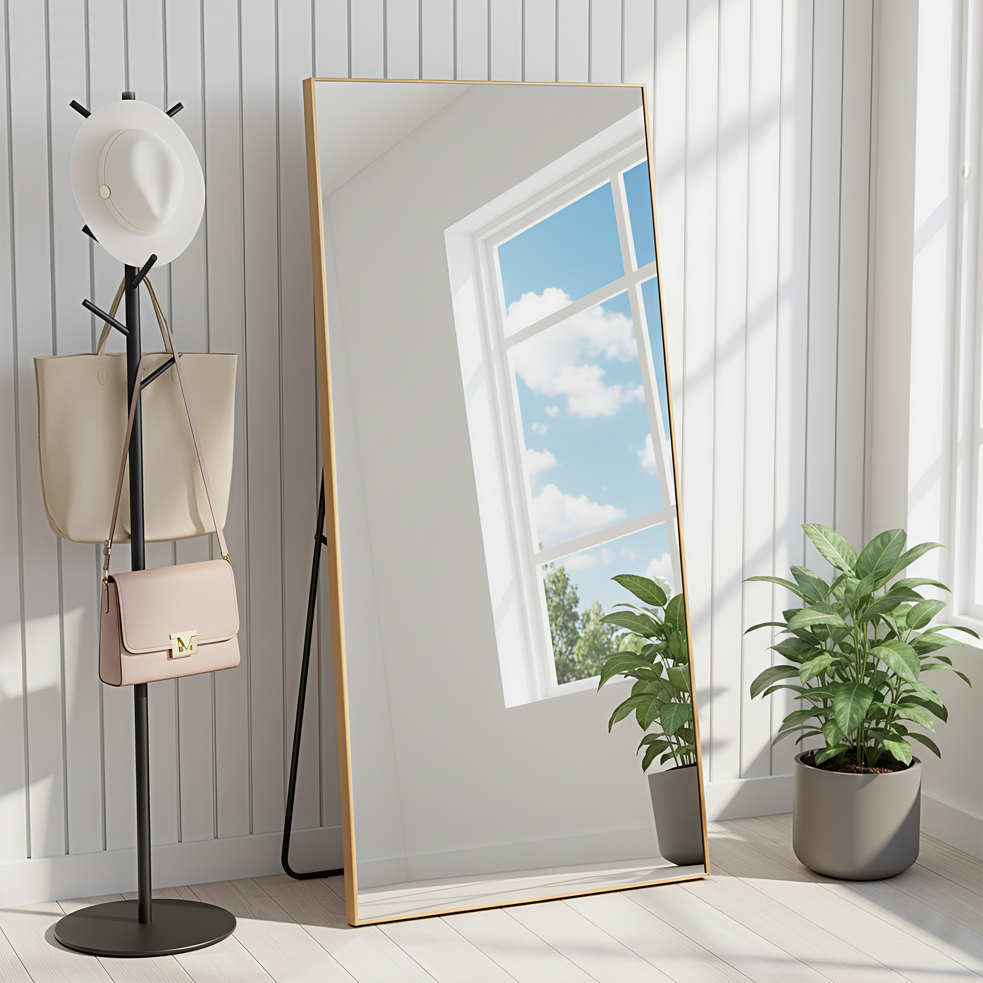 MAYEERTY Gold Right Angle Full Length Mirror, Wall Mount or Freestanding for Bedroom/Living Room, 71" × 32"