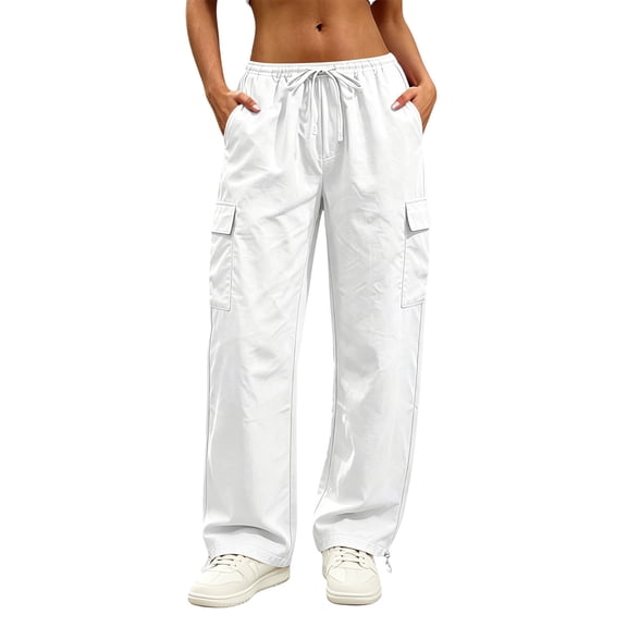 Levmjia Women Plus Size Cargo Pants Loose Straight Leg Casual Solid Color Comfortable Elastic Waist With Pockets For Home Daily Outdoor Workwear