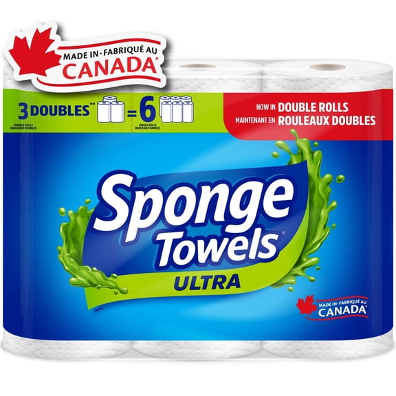 SpongeTowels Ultra Paper Towel, Choose-A-Size® Sheets, 3 = 6 Regular Rolls