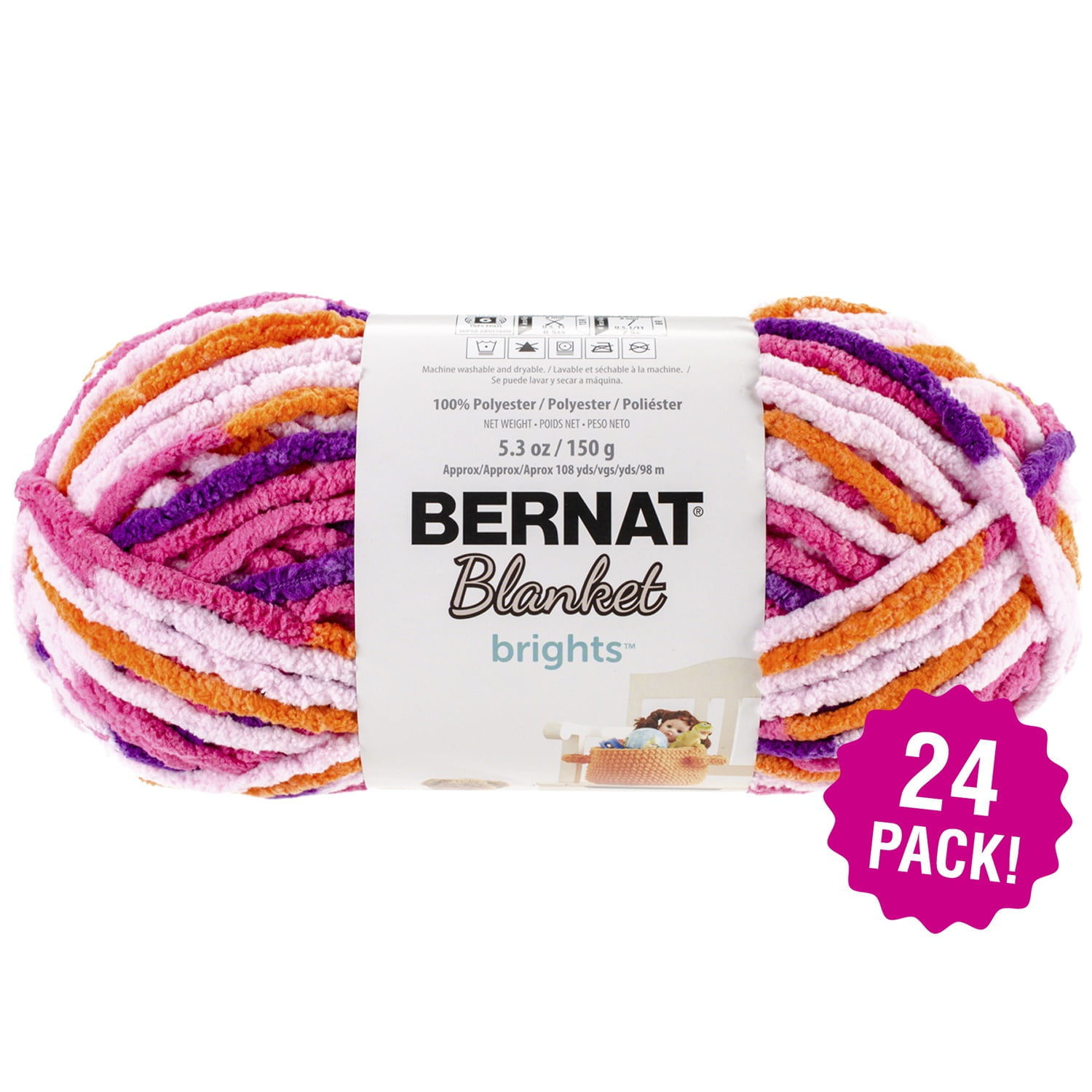 Bernat Blanket Brights Yarn Jump Rope Variegated, Multipack of 24