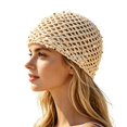 thumbnail image 2 of Qicasul Summer Glitter Sequin Beanie Boho Hollow Out Crochet Mesh Hat Skull Cap for Women Beige, 2 of 4