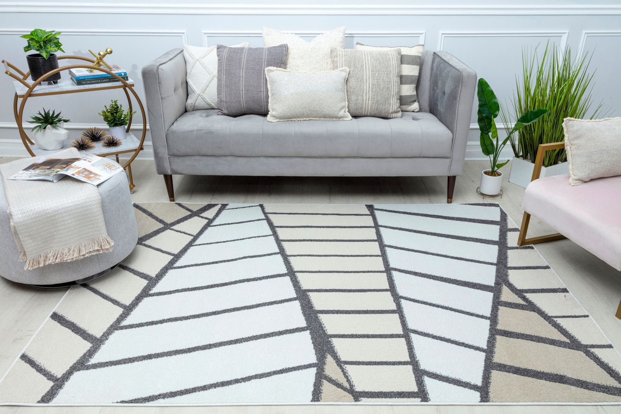 Mason Brooks Azure AZ45A Heron Plume Geometric Contemporary Tan Area Rug, 8'3" X 10'0"