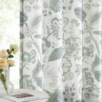 Vintage Jacobean Floral Curtains Semi Sheer Light Filtering Boho Botanical Leaf Print Backtab Rod Pocket Farmhouse Window Treatment, 52x84, Grey, 2 Panels