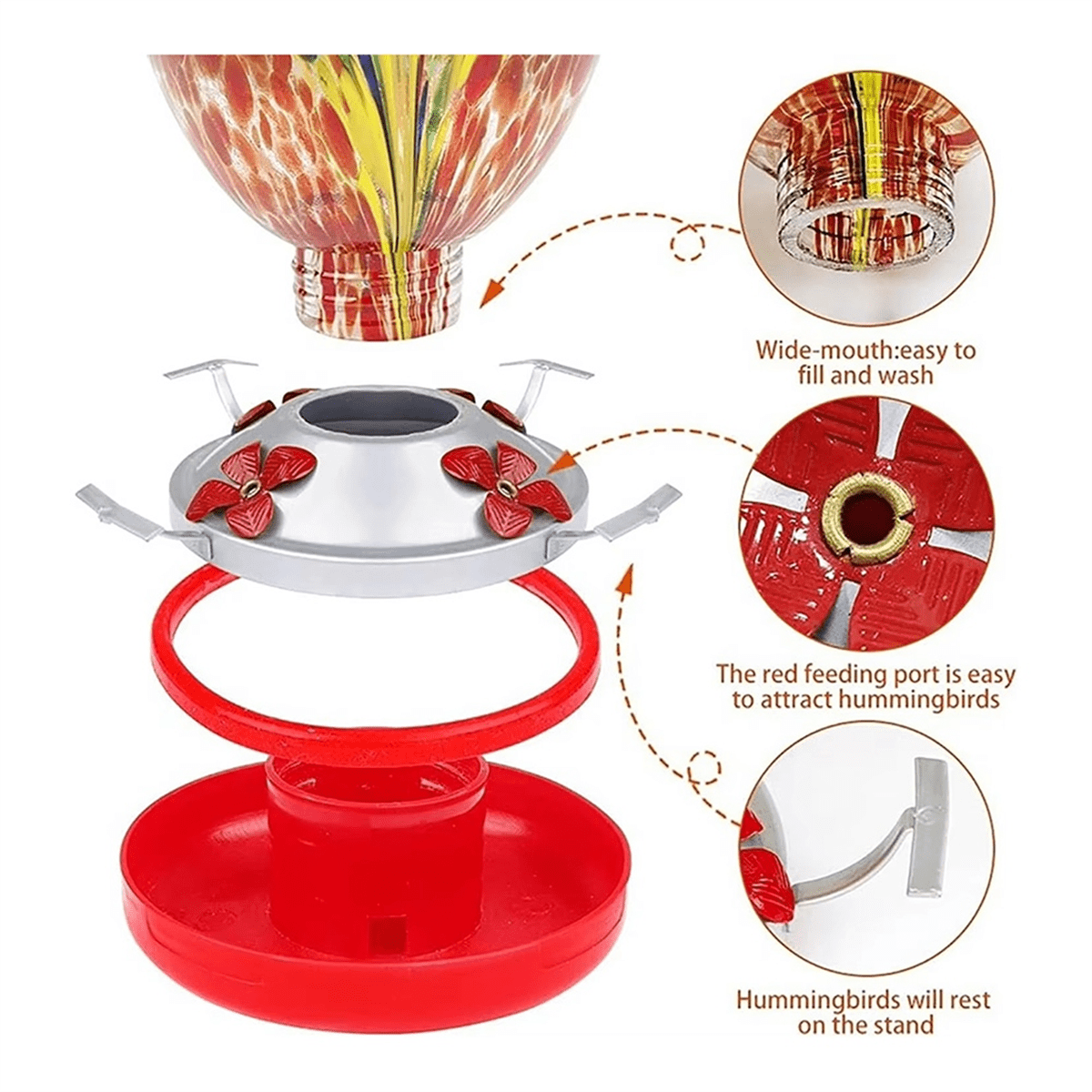 Hummingbird Feeder, Large Glass Bird Feeder for Outdoor Use with Ant Proof Hooks