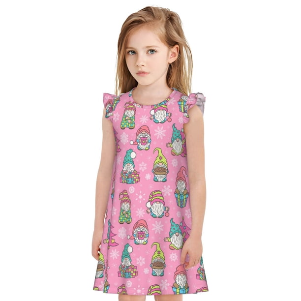 Balery pink Holiday Joy Camisón de princesa para niñas, pijama de algodón con mangas abullonadas, suave y bonito.-Small