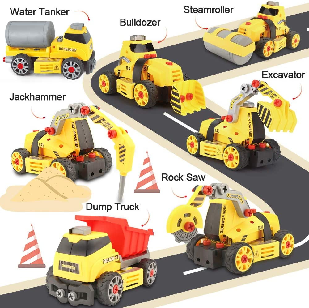 7-in-1 DIY Take Apart Truck Car Toys With Electric Dill,Educational Toy and Ideal Gift for Boys and Girls Age of 3 4 5 6 7 8 Constitution Engineering STEM Learning Toys Building Play Set for Kids