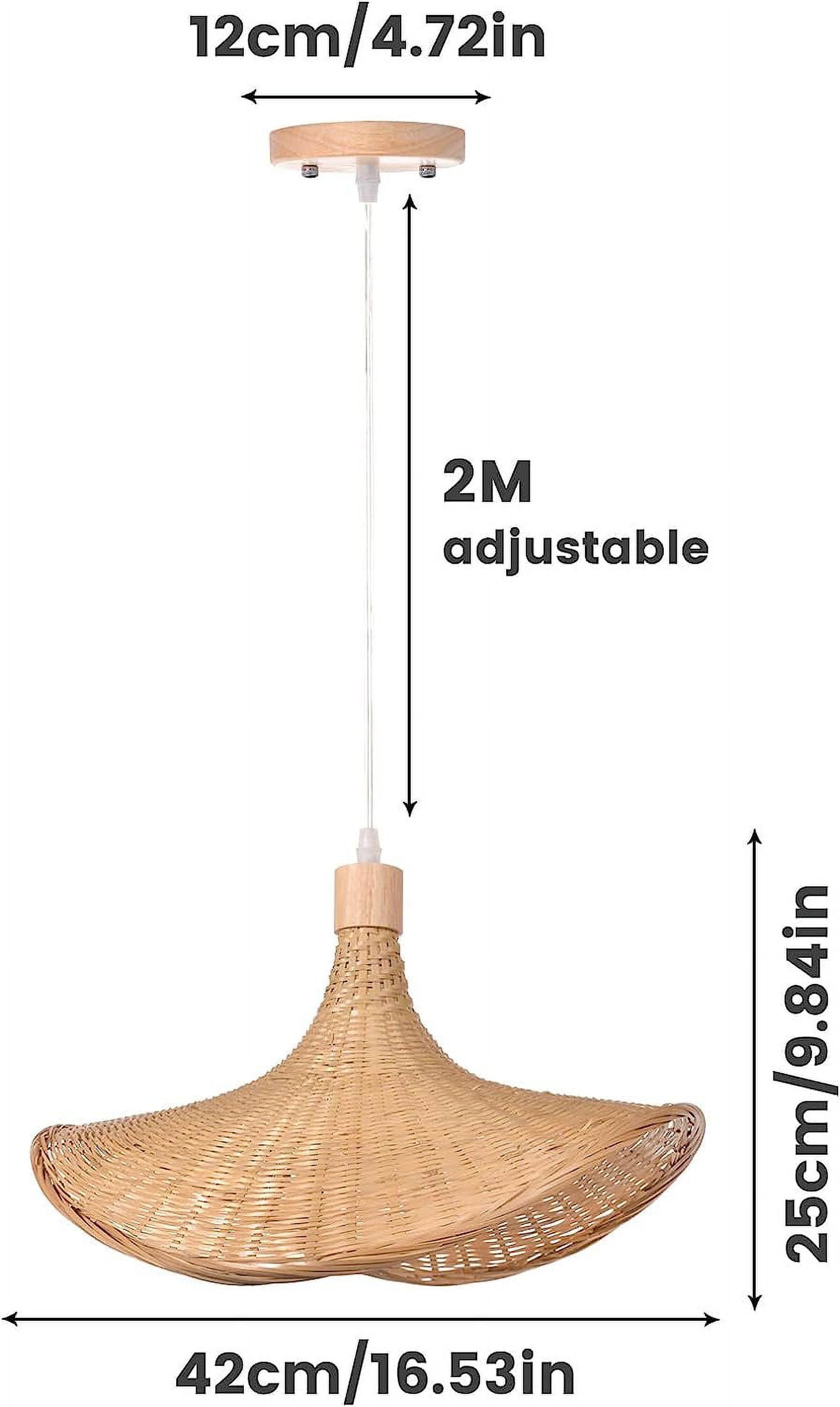 Arturesthome Bamboo Basket Chandelier Wicker Pendant Lighting Fixture, Vintage Hand-Woven Straw Hat Lampshade Hanging Ceiling Light for Restaurant