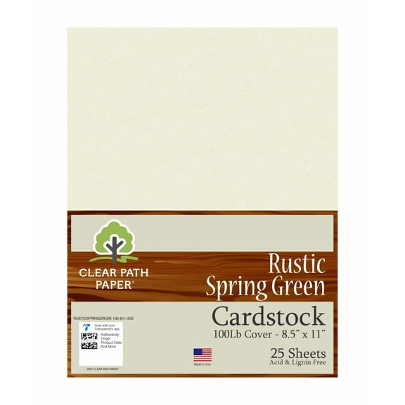 Rustic Spring Green Cardstock - 8.5 x 11 inch - 100Lb Cover - 25 Sheets - Clear Path Paper