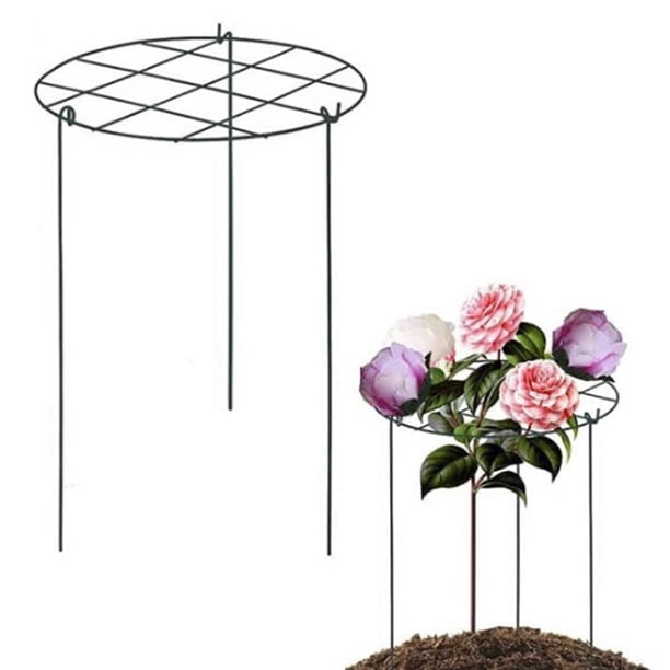 Muyoka Estaca de soporte para plantas de crecimiento redondo con 3 patas reposicionables Anillo de soporte de jardín de metal Jaula Trellis Trellis Muyoka Hogar