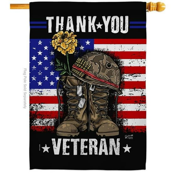Angeleno Heritage  28 x 40 in. Thank you Veteran House Flag with Armed Forces Service Double-Sided Decorative Vertical Flags Decoration Banner Garden Yard Gift
