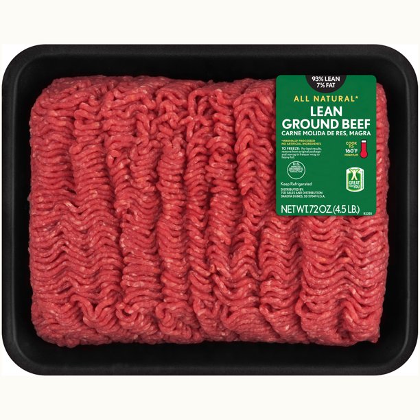 All Natural* 93 Lean/7 Fat Lean Ground Beef Tray, 4.5 lb Walmart