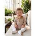 thumbnail image 5 of RUINIXCW Baby Boy Fall Romper Stripe Print Buttons Turn Down Collar Long Sleeve Infant Bodysuits Jumpsuits, 5 of 9